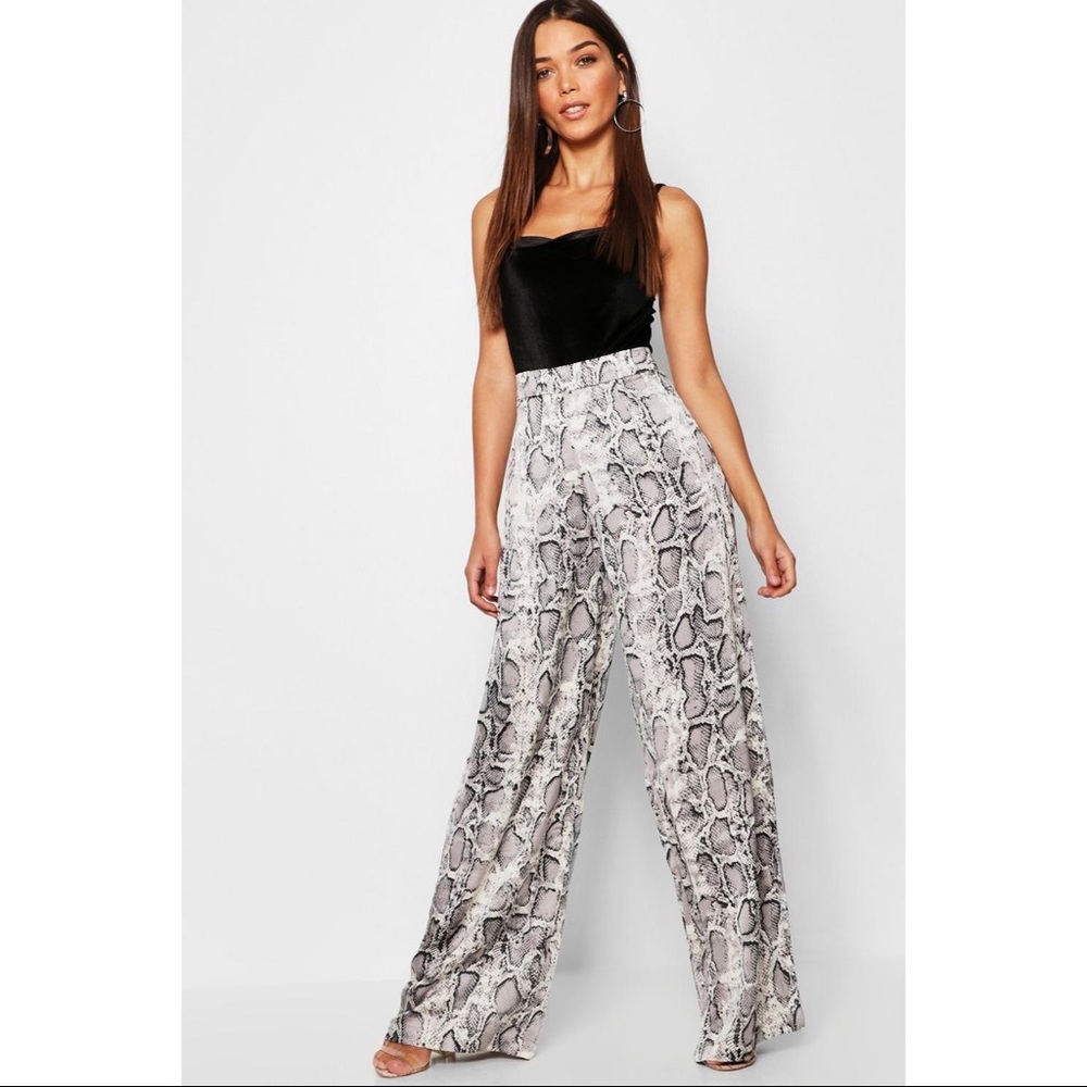 Snake print wide-leg pant